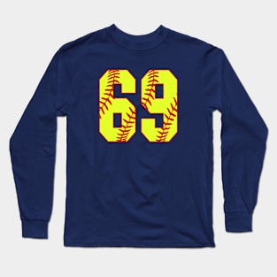 Fastpitch Softball Number 69 #69 Softball Shirt Jersey Uniform Favorite Player Biggest Fan Long Sleeve T-Shirt